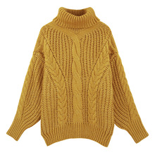 PEONFLY Turtleneck Yellow Winter Sweater Women Knit Long Sleeve Sweater Female Loose Oversize Pullover Knitted Jumper 2024 - buy cheap