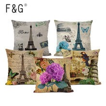 45x45cm Cotton Linen Cushion Cover Retro Vintage Franch Paris Eiffel Tower Pillow Cover Car Sofa Throw Pillowcase Home Decor 2024 - buy cheap