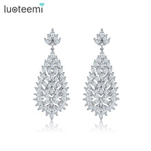 LUOTEEMI-pendientes pesados para mujer, joyería profesional de Color oro blanco, diseño de boda, CZ, AAA, 2016 2024 - compra barato