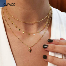 GWACC Multilayer Chain Cactus Coin Pendants Necklaces Gold Choker Necklace for Women Beach Statement Boho Jewelry Gifts 2024 - buy cheap
