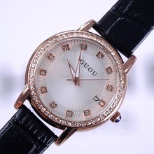 GUOU 8113 Brand Wristwatches Quartz-Watches High-Grade Women's Watches Genuine Leather Diamond Fashion Sun Pattern With Calendar 2024 - buy cheap