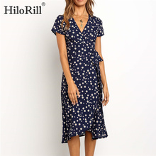 HiloRill Summer Long Dress 2020 Women Boho Print Wrap Beach Dress Sundress Sexy V-Neck Side Split Bodycon Party Dress Vestidos 2024 - buy cheap