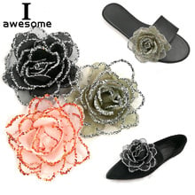 Calçados de fita de malha com flores, acessórios para sapatos de festa de casamento, flor, botas de salto alto, decoração de calçados diy com strass 2024 - compre barato