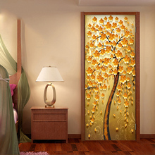 2 шт./компл., Креативные 3D наклейки на стену, современные креативные наклейки на дверь с золотым деревом, ПВХ, водонепроницаемые, для гостиной, 3D наклейка 2024 - купить недорого