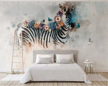 beibehang Custom size New vintage hand-painted oil painting watercolor zebra flower animal background papel de parede wallpaper 2024 - buy cheap