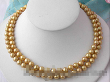 Free shipping >>>>>z2458 2row 9mm round champagne fw pearl necklace 2024 - buy cheap