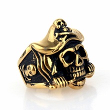 Men's Golden Pirate Skull Knife Caribbean Biker Stainless Steel Ring 2024 - buy cheap