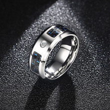Anel masculino de zircônio cúbico de 8mm e fibra de carbono preta, incrustação de anel de banda de casamento com aço inoxidável, acessórios de joias da moda para homens 2024 - compre barato