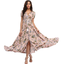 2018 verano vestid grande floral impresión de la flor de las mujeres casual dividido playa Vestido Mujer elegante algodón Vintage bohemio Fiesta Vestidos 2024 - compra barato