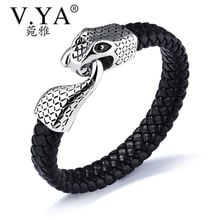 V.YA New Fashion Genuine Leather Zodiac Snake Head Rope Chain Bracelets Classical Simple Man Jewelry With Magnet Buckle Charms 2024 - buy cheap