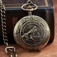 Reloj de bolsillo mecánico Retro Polar Express para hombre, cadena de Reloj de bolsillo mecánico con números romanos, esqueleto hueco de bronce 2024 - compra barato