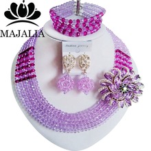 Trendy Nigeria Wedding african beads jewelry set Lilac Crystal necklace bracelet earrings Free shipping P-2447 2024 - buy cheap