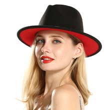 Red Black Patchwork Flat Fedoras Hats Women Felt Jazz Fedora Hat Casual Men Women Sun Visor Cap Wide Brim Panama Unisex Trilby 2024 - buy cheap