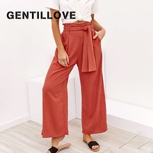 Casual Wide Leg Pants Women Summer Solid Sashes Flared Pants Elegant High Waist Loose Female Trousers Oversized Sweatpants 2024 - buy cheap