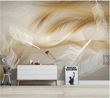 Custom 3D papel de parede, feather gold line murals for living room sofa bedroom background home decor wallpaper 2024 - buy cheap