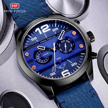 MINI FOCUS Men's Army Sports Quartz Watches Leather Strap Waterproof Wristwatch Man Week Date Relogios Masculino Clock 0068 Blue 2024 - buy cheap