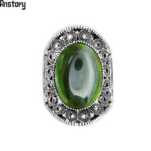 Oval Transparent Crystal Rings For Women Antique Silver Plated Flower Plant Fashion Jewelry TR684 2024 - купить недорого