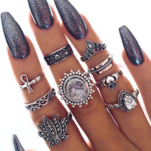 11 Pieces/Set  Vintage Rings For Women Jewelry Rhinestone Crown Set Bohemian Silver Rings Mid Finger Female Gift Drop Shipping 2024 - buy cheap