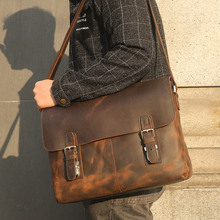 15" Men Messenger Shoulder Bag Briefcases Cow Leather Male Brown Business Travel Vintage Casual Fashion Crossbody Brand Bags 2024 - buy cheap