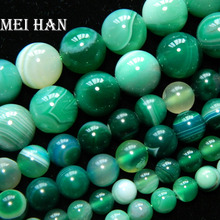 Meihan-Cuentas sueltas de ágata de ónice verde, 6-12mm, Lisa redonda, para fabricación de joyas, diseño DIY o regalo, venta al por mayor 2024 - compra barato