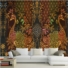 Пользовательские 3D фрески, красивые золотые павлиньи фрески papel де parede, гостиная диван ТВ настенная спальня настенная бумага 2024 - купить недорого