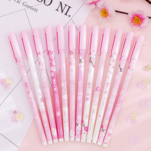 12 pcs/lot Pink Cherry Gel Pen For Writing Cute Sakura Black Ink 0.38 mm signature pen School Supplies Stationery gift 2024 - buy cheap