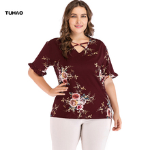 TUHAO 5XL 4XL 3XL Office Lady Ruffles Sleeve Plus Size Blouses for Women Large Size Blouse Print Shirts Tops Female CM79 2024 - buy cheap