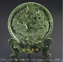 Exquisite 100% Natural Jade Dragon and Phoenix Statue Round Ornament Plate 2024 - buy cheap