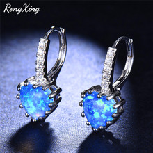 RongXing Blue/White Fire Opal Heart Hoop Earrings for Women Rose Gold Silver Color Earrings Girlfriend Valentine's Day Gift 2024 - buy cheap