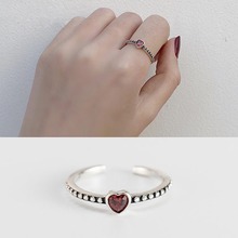 Anéis de prata esterlina 925 estilo árvore vermelha, joias finas ajustáveis, vintage, coração, rubi, para mulheres, presente de noivado 2024 - compre barato