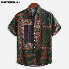 INCERUN Fashion Print Shirt Men Loose Short Sleeve Lapel Neck Casual Tops Vintage Men Hawaiian Shirts Streetwear Camisa 2020 5XL 2024 - buy cheap