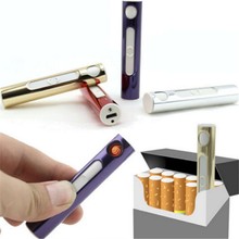 USB Зажигалка, электронная перезаряжаемая Зажигалка для сигарет, беспламенная, ветрозащитная, золотая, металлическая, Трубная зажигалка 2024 - купить недорого