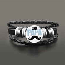 Fashion Super Papa Snap Buttons Bracelet Metal Beads Braided Leather Wristband Bracelets For Men Gifts For Father Daddy 2024 - buy cheap