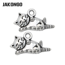 JAKONGO de Prata Antigo Banhado Animais Encantadores Gatos Pingentes Encantos para Jóias Fazendo DIY Handmade 19x12mm 20 pçs/lote 2024 - compre barato