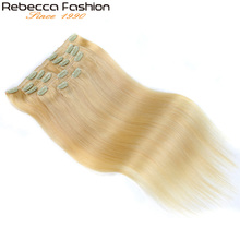 Rebecca Hair-extensiones de cabello humano Remy, pelo liso, Color rubio #613, cabeza completa, 7 pares/Set 2024 - compra barato