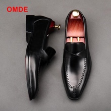 OMDE Summer British Style Formal Shoes Men Dress Shoes Genuine Leather Loafers Slip-on Wedding Shoes Handmade Office Shoes 2024 - buy cheap