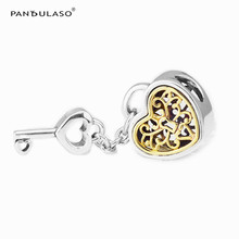 925 Sterling Silver Jewelry Golden Heart & Key Charms Beads Fit Silver Charm Bracelet for Women DIY Jewelry Winter Collection 2024 - buy cheap