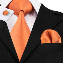 Gravatas laranja com lenços, gravatas sólidas, moda masculina, de seda, jacquard, para negócios, casamento, festa 2024 - compre barato