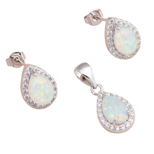 Glitterling Engagement items Brand Zircon Jewelry White fire opal Silver Stamped Fashion jewelry set Earrings Pendant OS027A 2024 - buy cheap