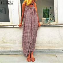 ZANZEA 2020 Casual Check Maxi Dress Women's Summer Sundress Sexy Strap Overall Vestidos Female Plaid Party Robe Plus Size S-5XL 2024 - buy cheap