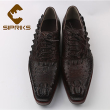 Sipriks Mens Imported Real Crocodile Skin Leather Black Oxfords Unique Design Dark Brown Business Office Italy Goodyear Welted 2024 - buy cheap