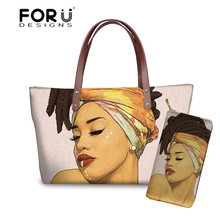 FORUDESIGNS diseño de lujo de las mujeres monedero & Arte Africano de las niñas africanas Impresión 2 unids/set-Manejar bolsas bolso 2024 - compra barato