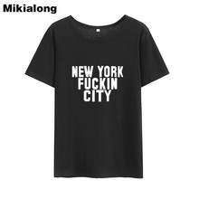 Mikialong New York City Harajuku Women Tshirt Top 2018 Short Sleeve Cotton Tee Shirt Femme Black White Loose T-shirt Women 2024 - buy cheap