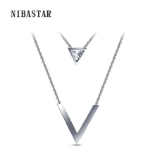 Gold-Color Double V Shape 316L Stainless steel Necklace For Women Geometric Triange Cubic Zirconia Pendant & Necklace 2024 - buy cheap