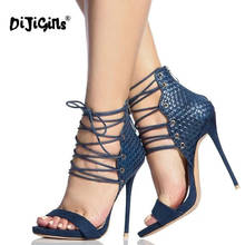 DIjigirls Summer Sandals 2018 Sexy Women Cross Strap Lace Up Open Toe Zip Back Stiletto Heels High Heel Party Shoes Black/Blue 2024 - buy cheap