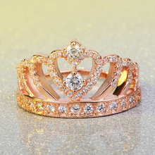Lxoen rosa ouro cor coroa com coração brilhando anéis para womem festa jóias acessórios presente anillos anel bague 2024 - compre barato