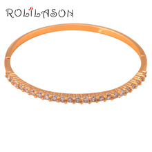 ROLILASON simple y fácil, los diseñadores de regalo de lujo de cristal de Zircon blanco de oro brazaletes de joyería de moda TB691 2024 - compra barato