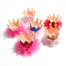 30pcs/lot 6colors Newborn 3D Felt Kids Crown+Mesh Flower For Girls Hair Accessories Glitter Felt Crown For First Birthday Hat 2024 - buy cheap