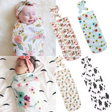 2 шт./компл.! Модное детское Пеленальное Одеяло для новорожденных пеленка для сна муслиновая повязка на голову 2024 - купить недорого