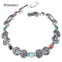 Wbmqda Fashoin Bohemian Word 8 Charms Rhinestone Bracelets Bangles For Women Vintage Ethnic Trendy Tibetan Silver Jewelry 2024 - buy cheap